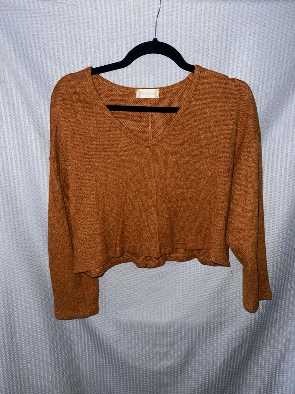 Altar'd State Rust V-Neck Cropped Knit Sweater